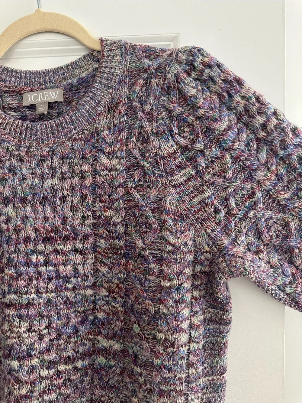 J.Crew 100% Wool Marled Cable Knit Fisherman’s Sweater - Purple Multicolor